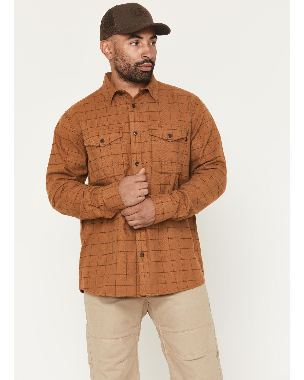 Men's Hawx Grid Plaid Print Long Sleeve Button-Down Flannel Shirt