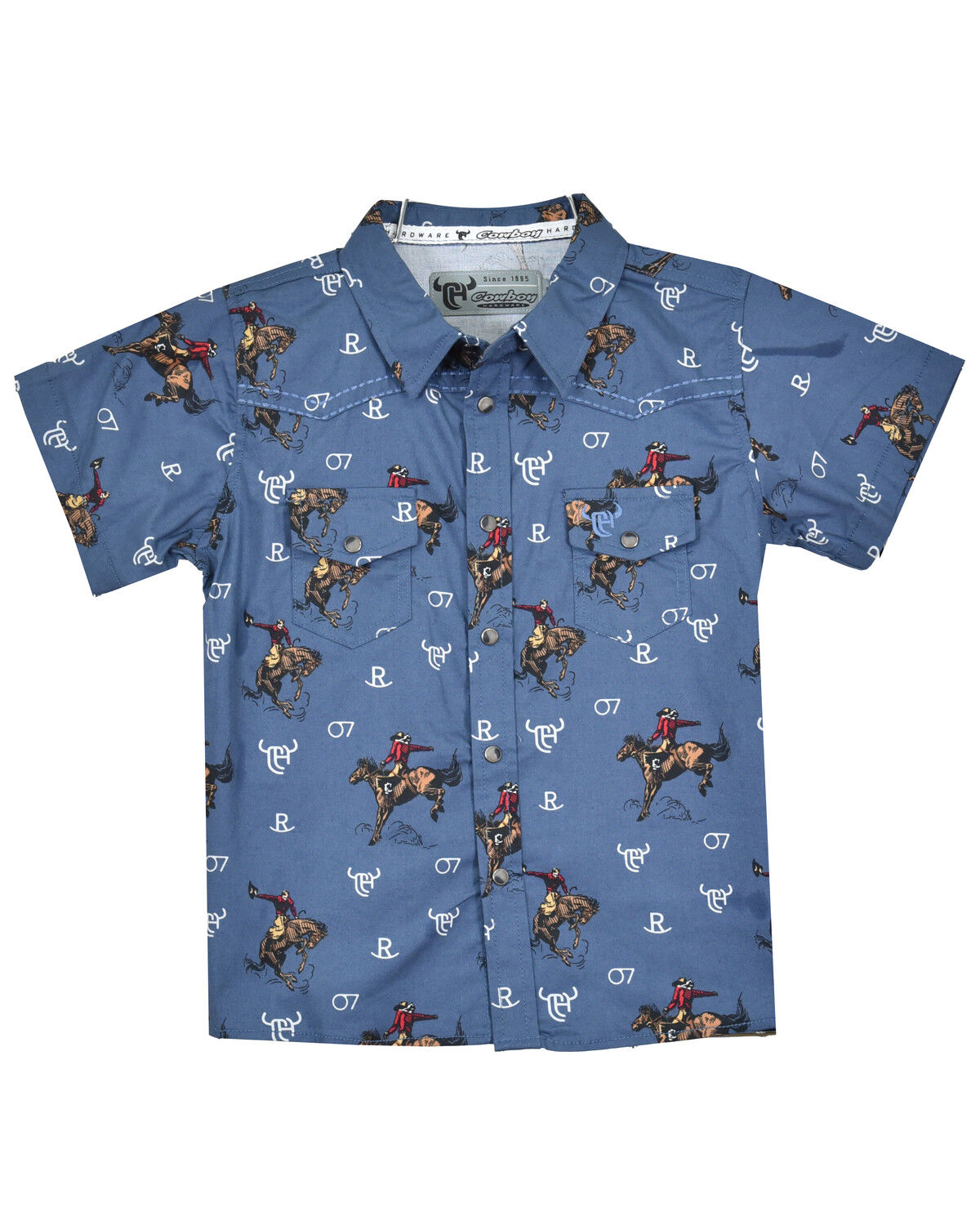 Boys' Cowboy Hardware Bronc Print Short Sleeve Snap Western Shirt