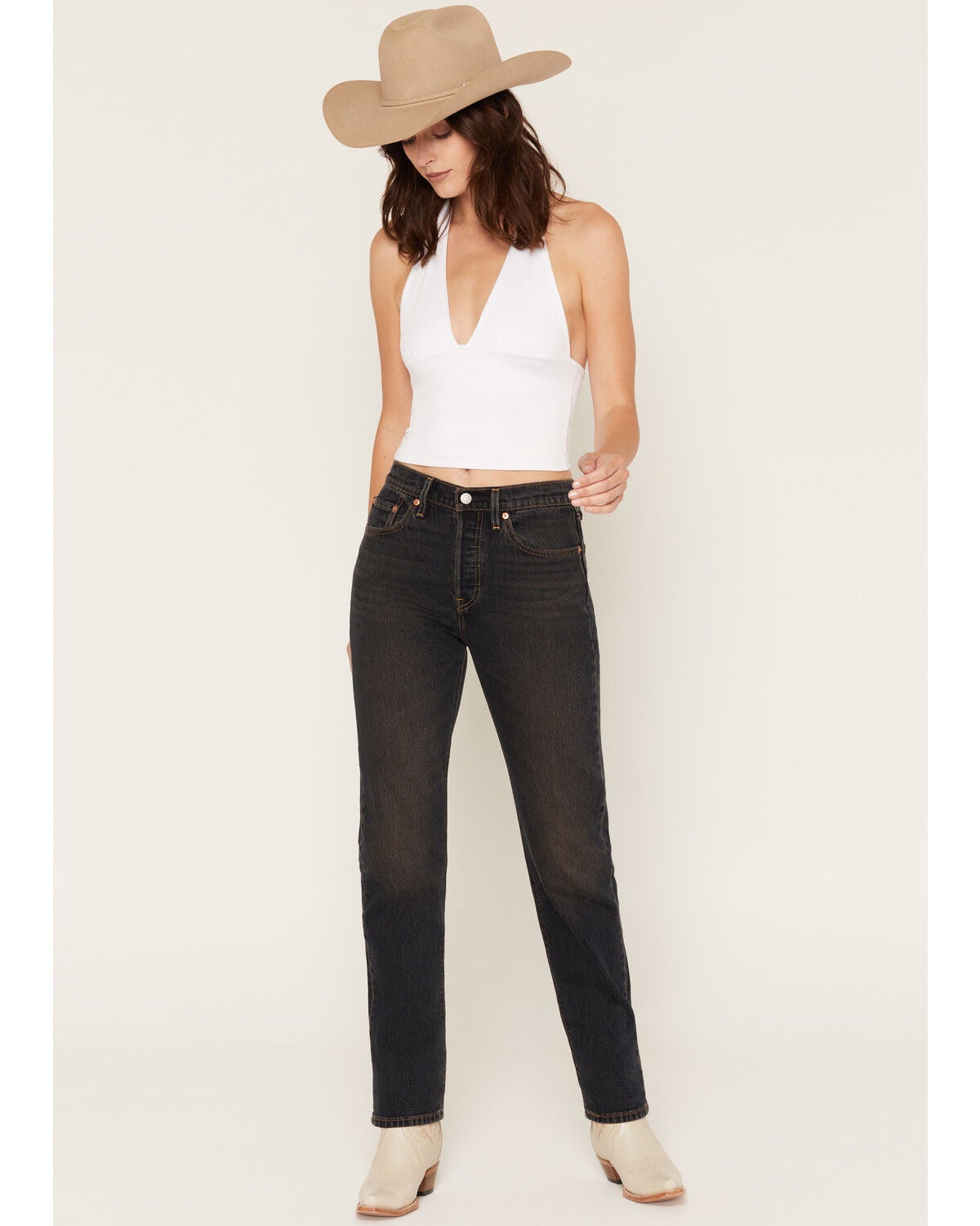 Women's Levi's 501 Dark Wash High Rise Straight Stretch Denim Jeans