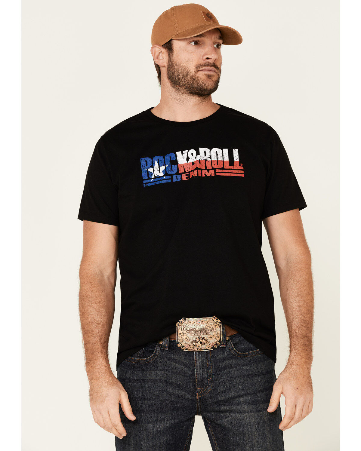 Men's Rock & Roll Denim Texas Flag Logo Graphic T-Shirt
