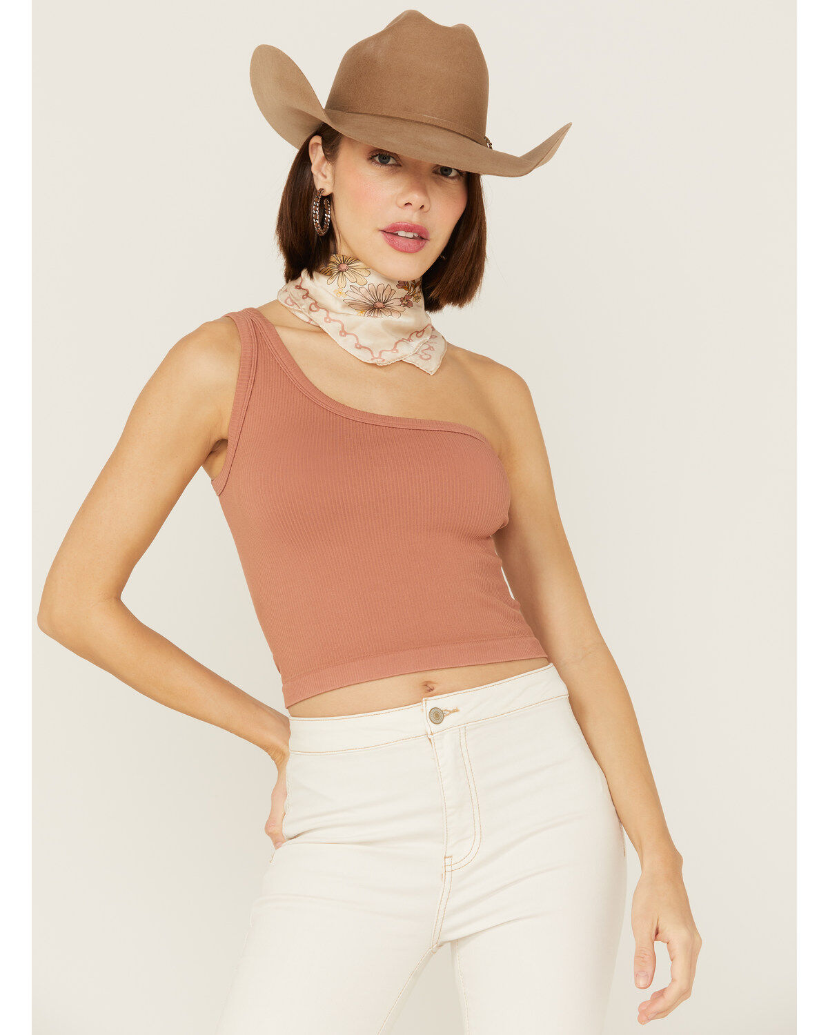 Women's Fornia Top One Cedar Wood One Shoulder Ribbed Cami Top
