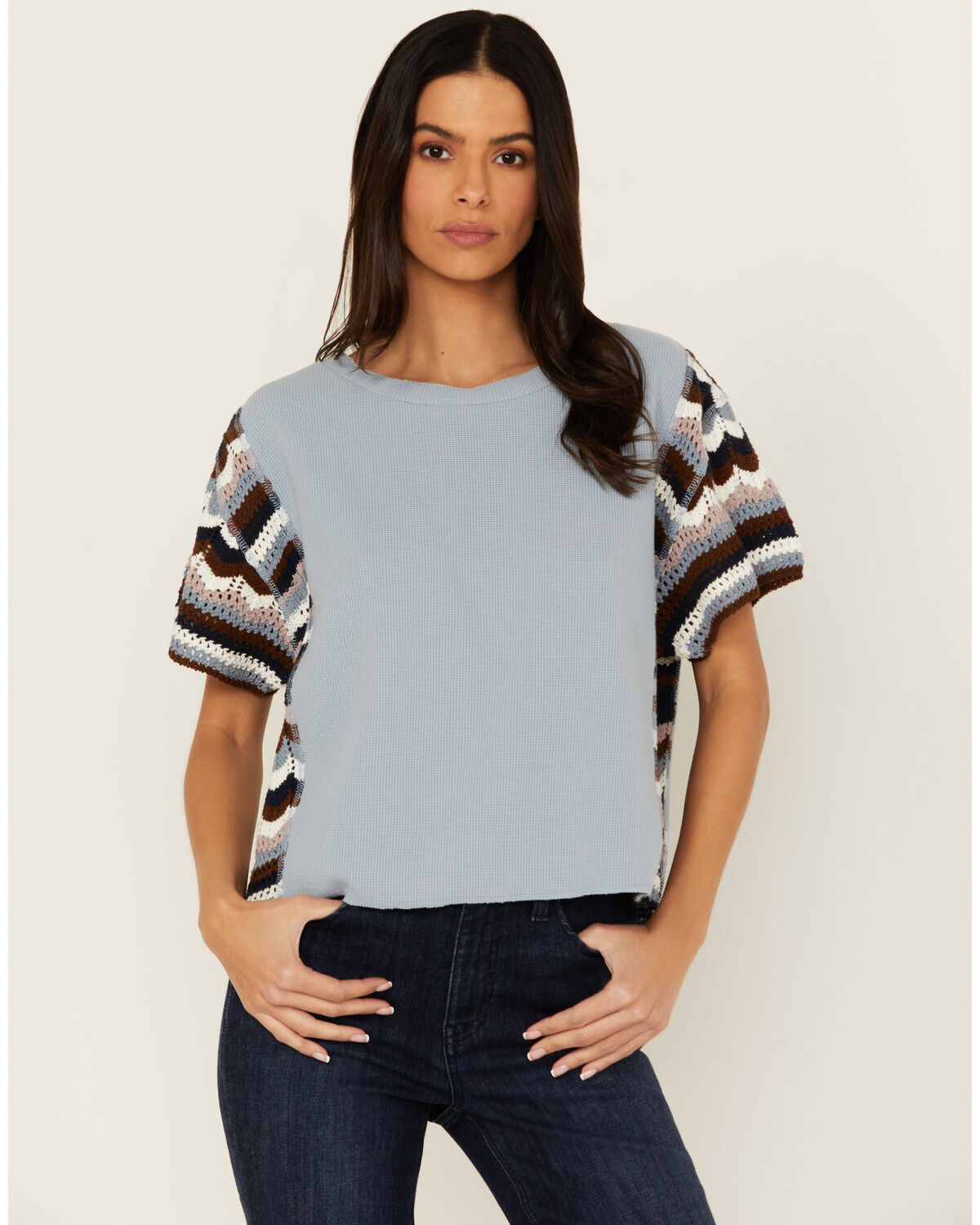 Women's Cleo + Wolf Ashton Mixed Media Short Sleeve Thermal Shirt