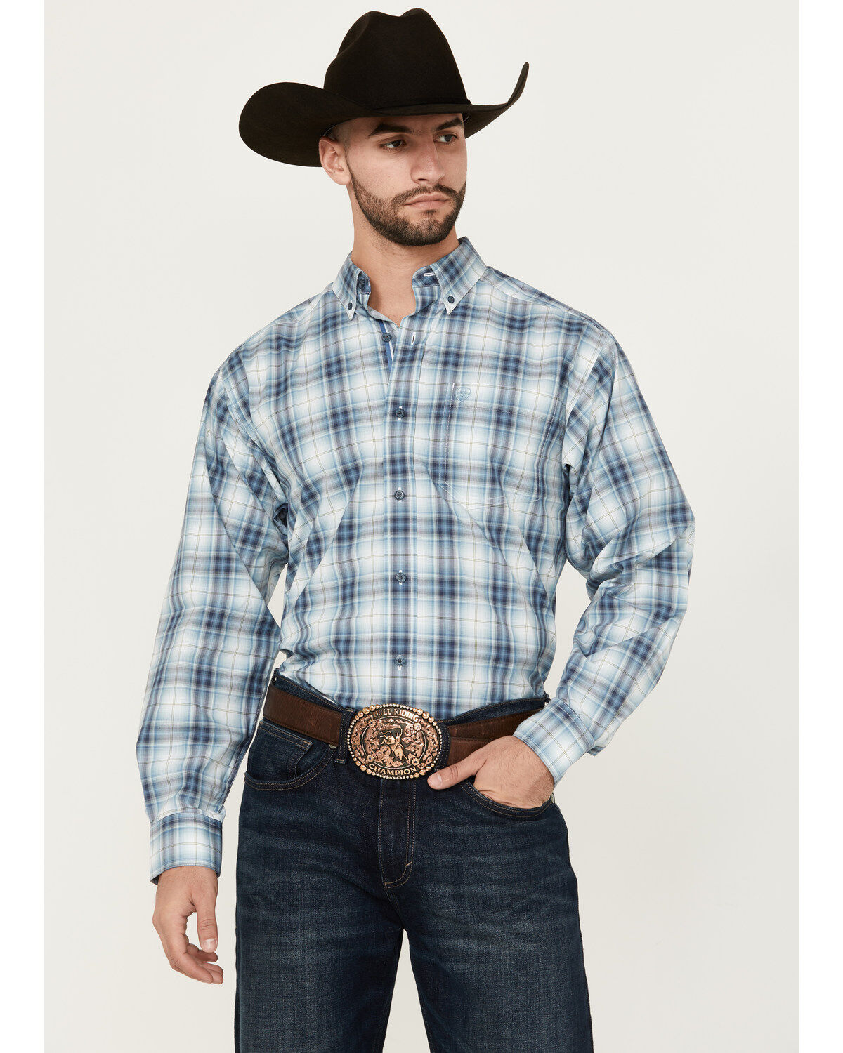 Men's Ariat Emiliano Plaid Print Long Sleeve Button-Down Performance W