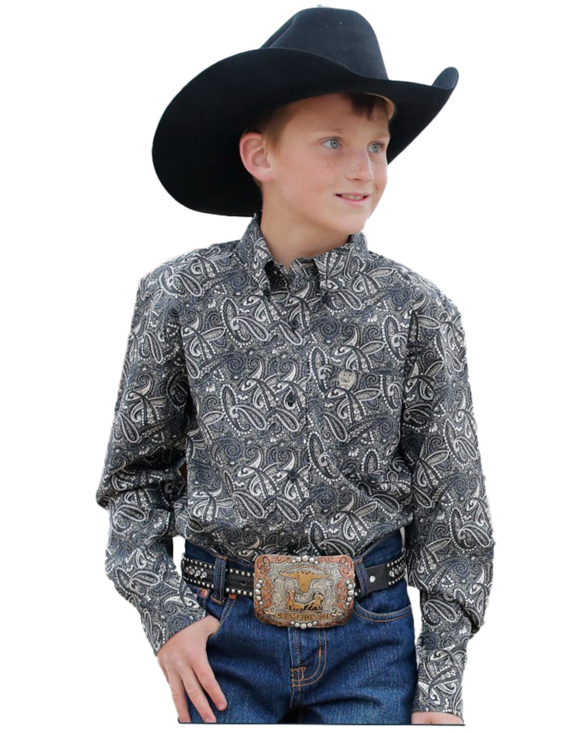 Boys' Cinch Paisley Print Long Sleeve Button-Down Western Shirt