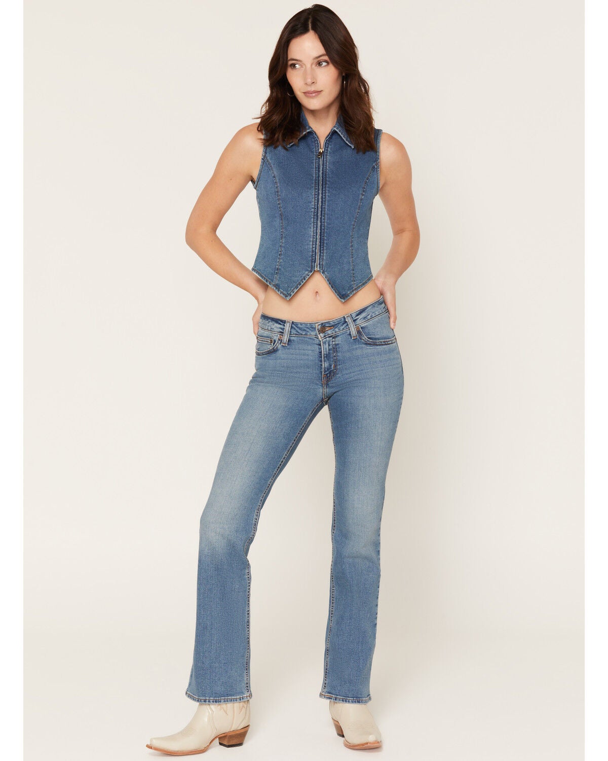 Women's Levi's Medium Wash Super Low Rise Bootcut Stretch Denim Jeans