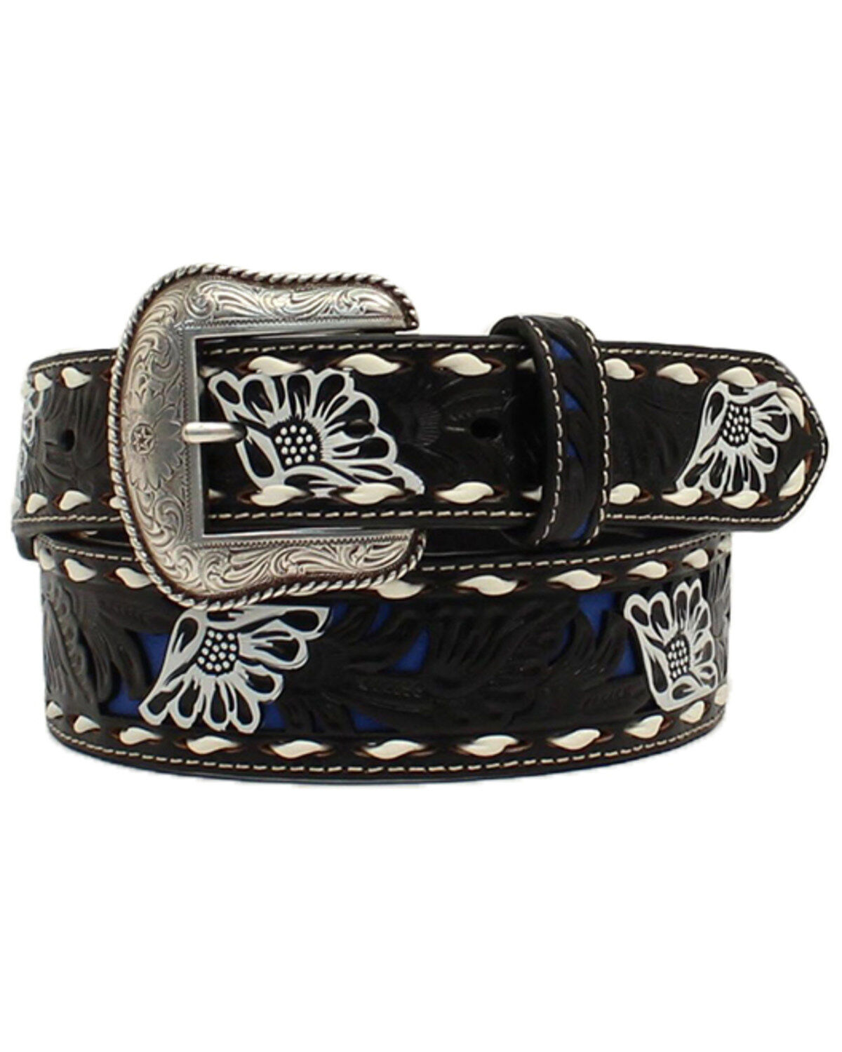 Men's Nocona Floral Pierced Underlay Western Belt