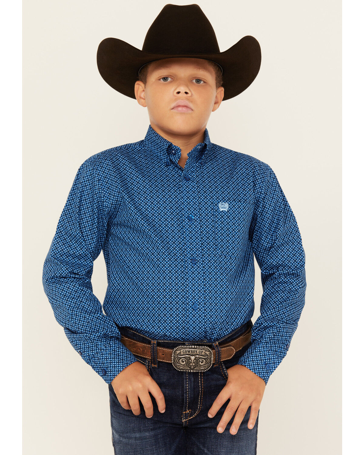 Boys' Cinch Geo Print Long Sleeve Button-Down Western Shirt