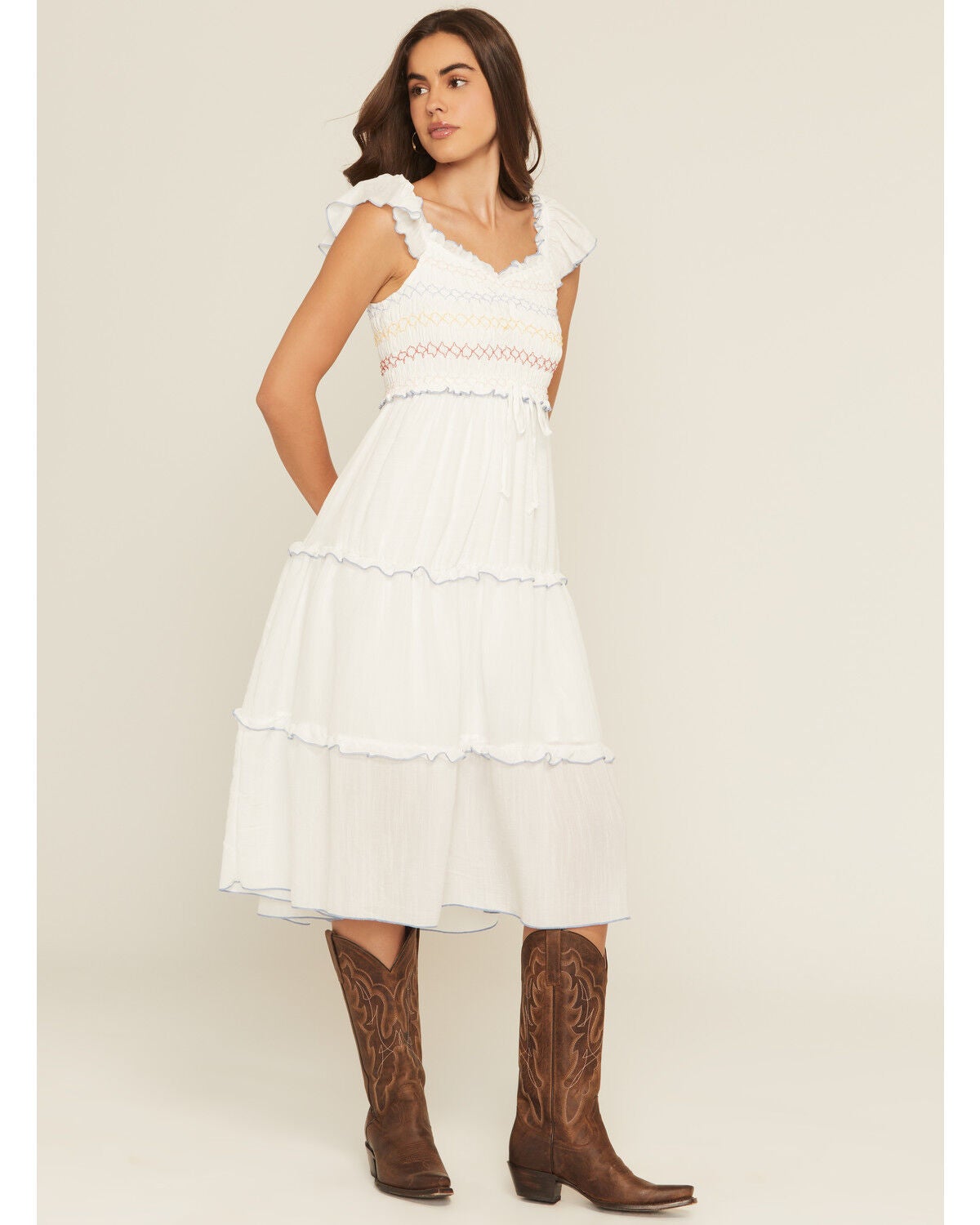 Women's Wild Moss Smocked Ruffle Sleeve Midi Dress