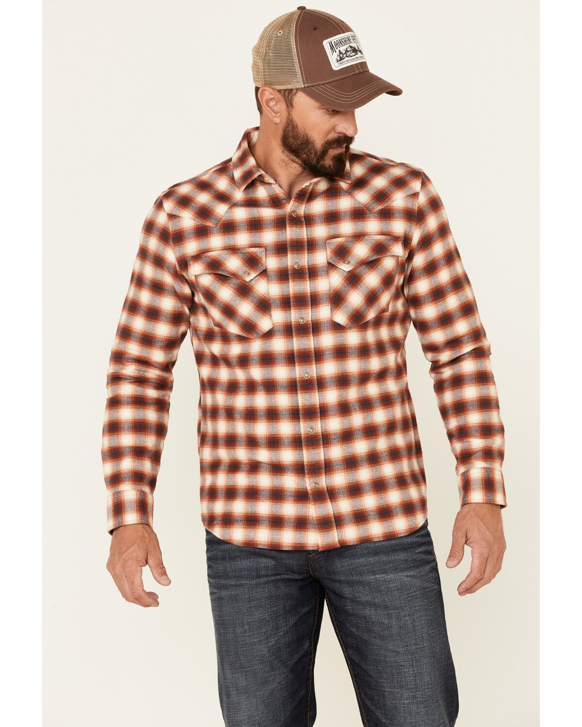 Men's Pendleton Red Wyatt Small Plaid Long Sleeve Snap Western Shirt