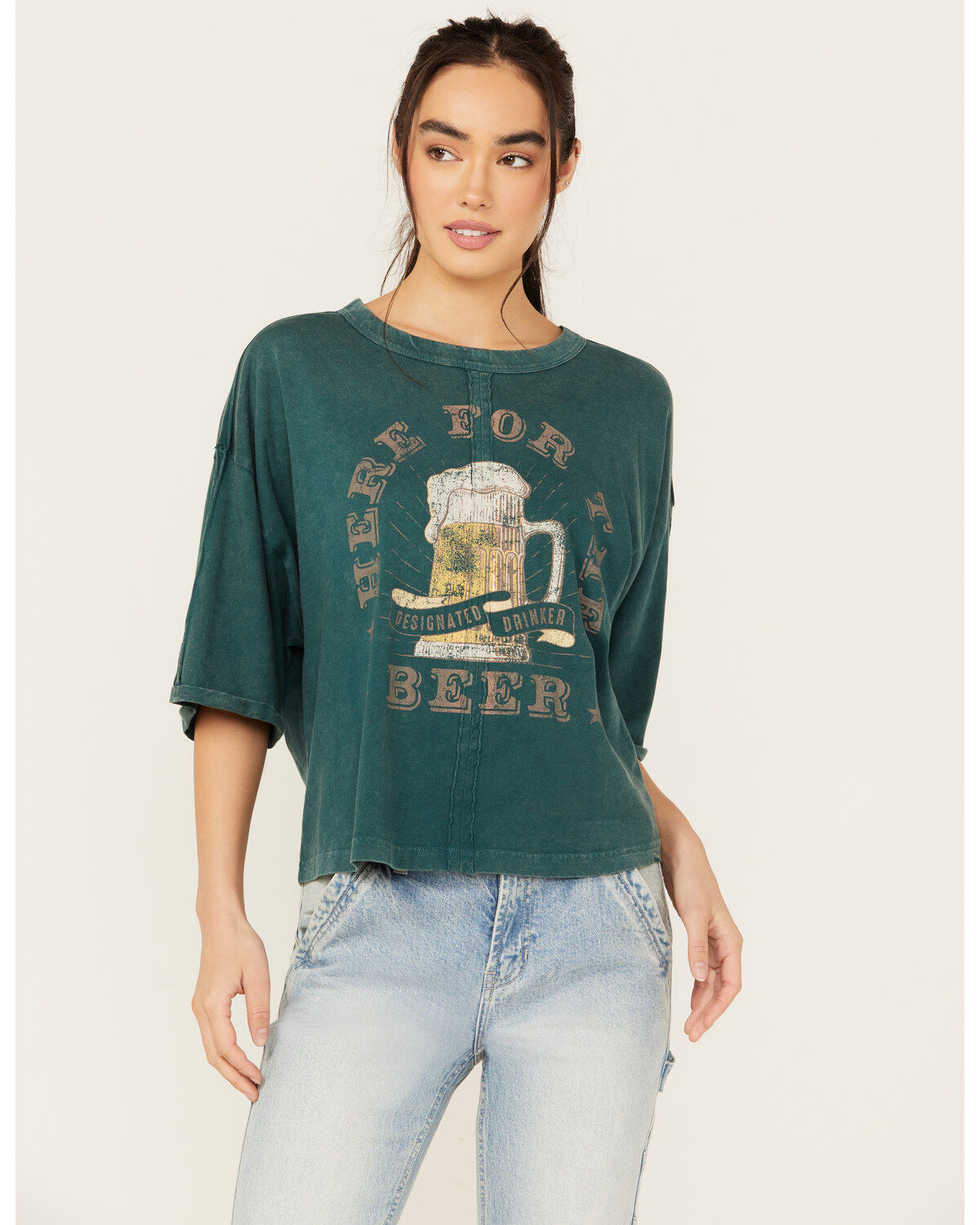 Women's Cleo + Wolf Aria Short Sleeve Boxy Cropped Graphic Tee