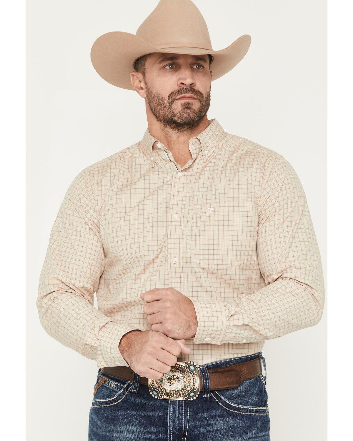 Men's Ariat Pro Series Walt Plaid Print Fitted Long Sleeve Button-Down