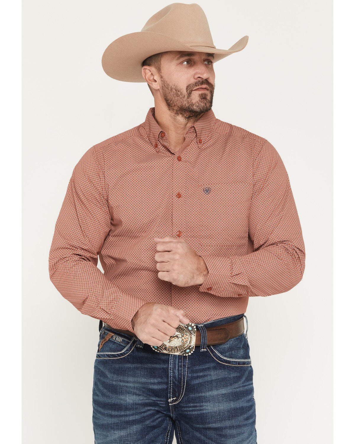 Men's Ariat Warren Geo Print Fitted Long Sleeve Button-Down Western Sh