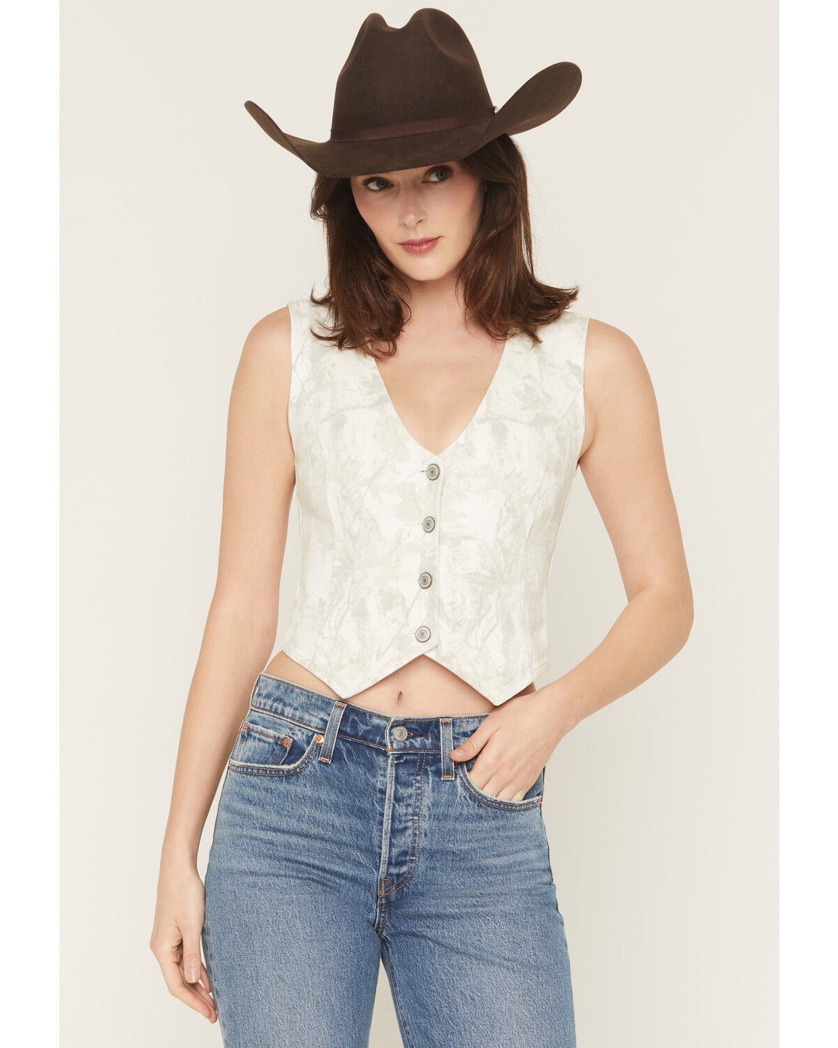 Women's Ashley Tree Camo Print Denim Vest