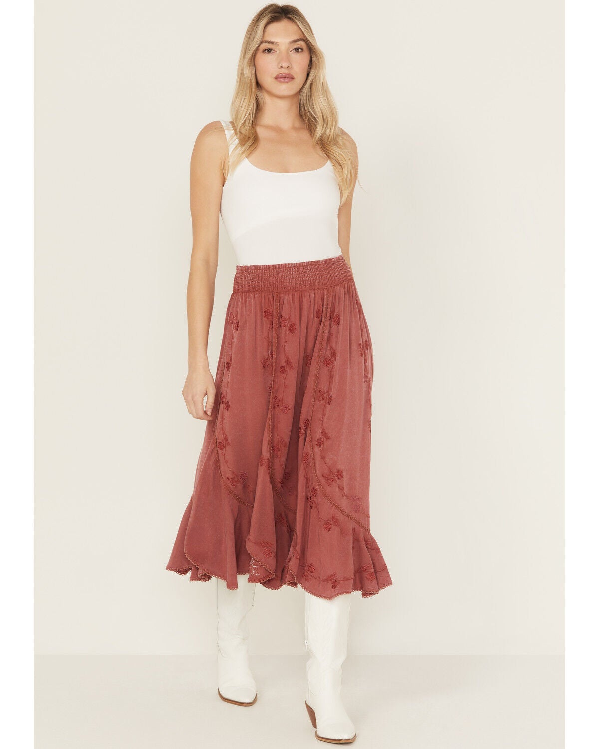 Women's Wild Moss Embroidered Panel Midi Skirt