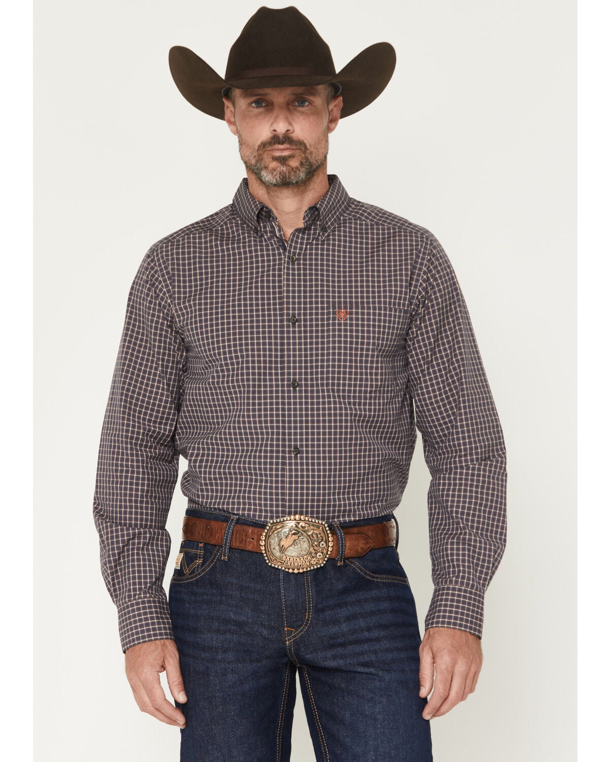 Men's Ariat Pro Series Wheaton Plaid Print FItted Long Sleeve Button-D