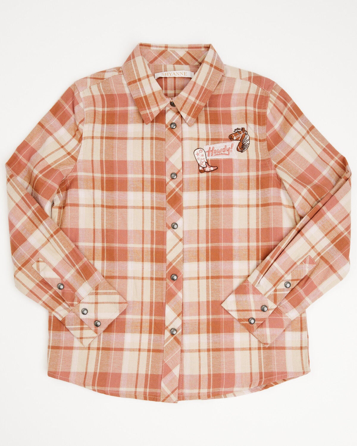 Girls' Shyanne Blair Plaid Print Embroidered Long Sleeve Snap Flannel