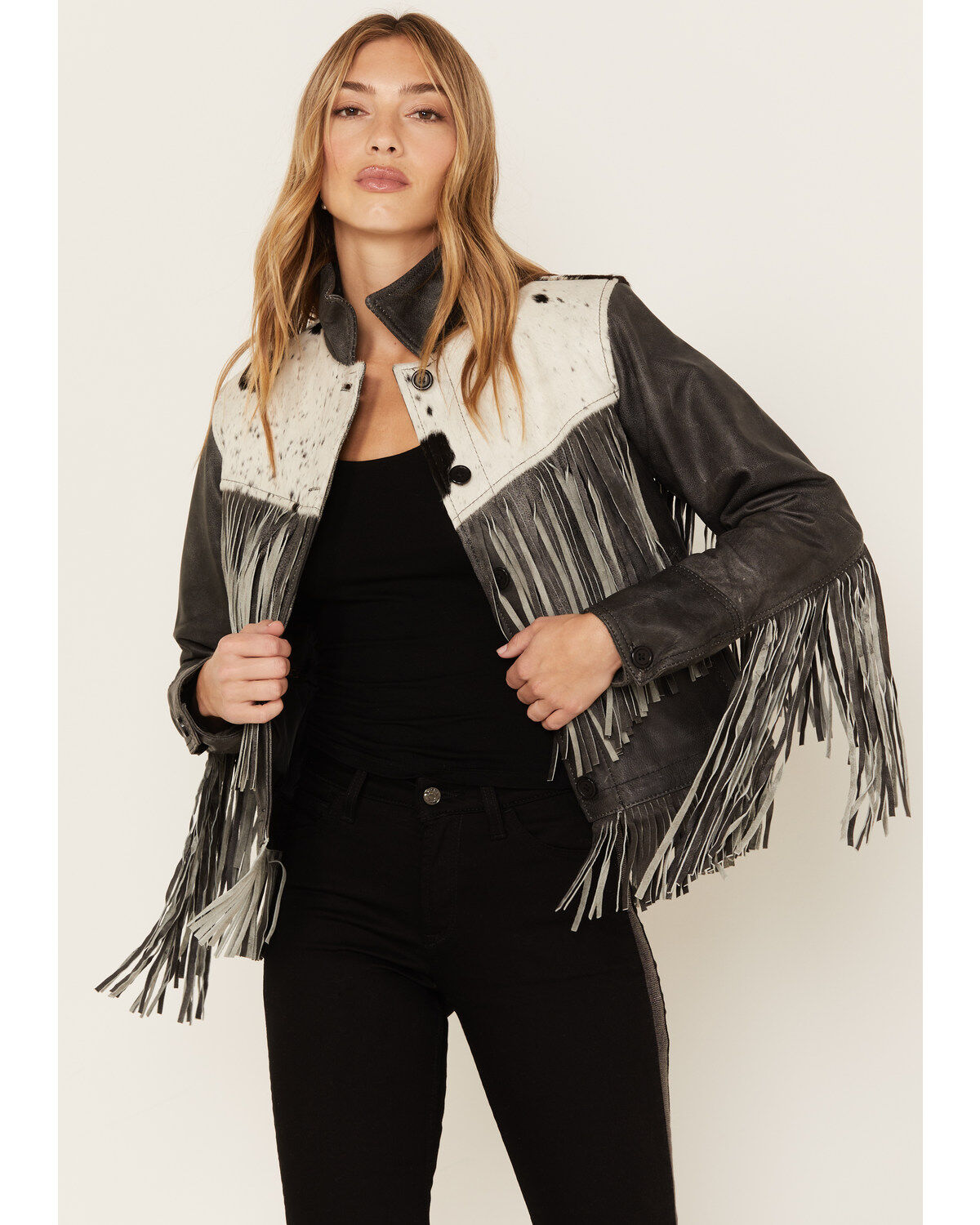 Women's STS Ranchwear Frontier Blackstone Cowhide and Fringe Leather J