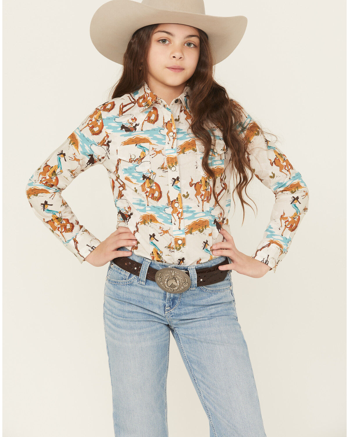 Girls' Cruel Girl Cowgirl Printed Long Sleeve Snap Western Shirt