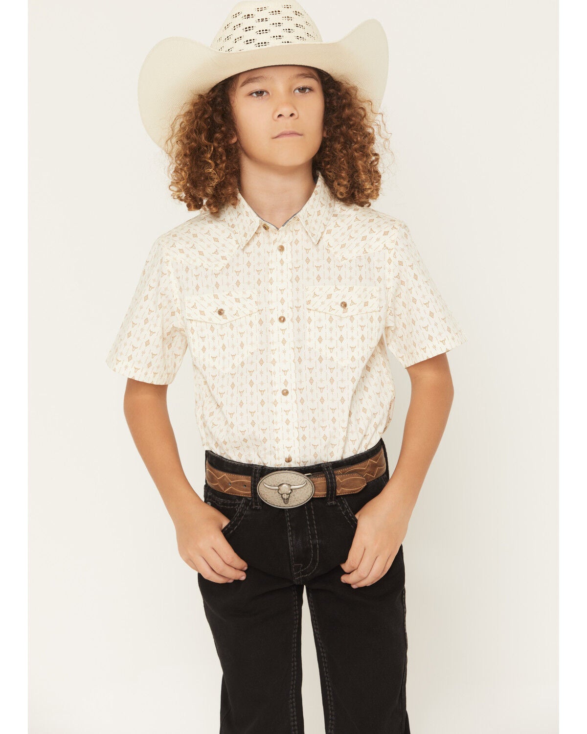 Boys' Cody James Jace Southwestern Print Short Sleeve Snap Western Shi