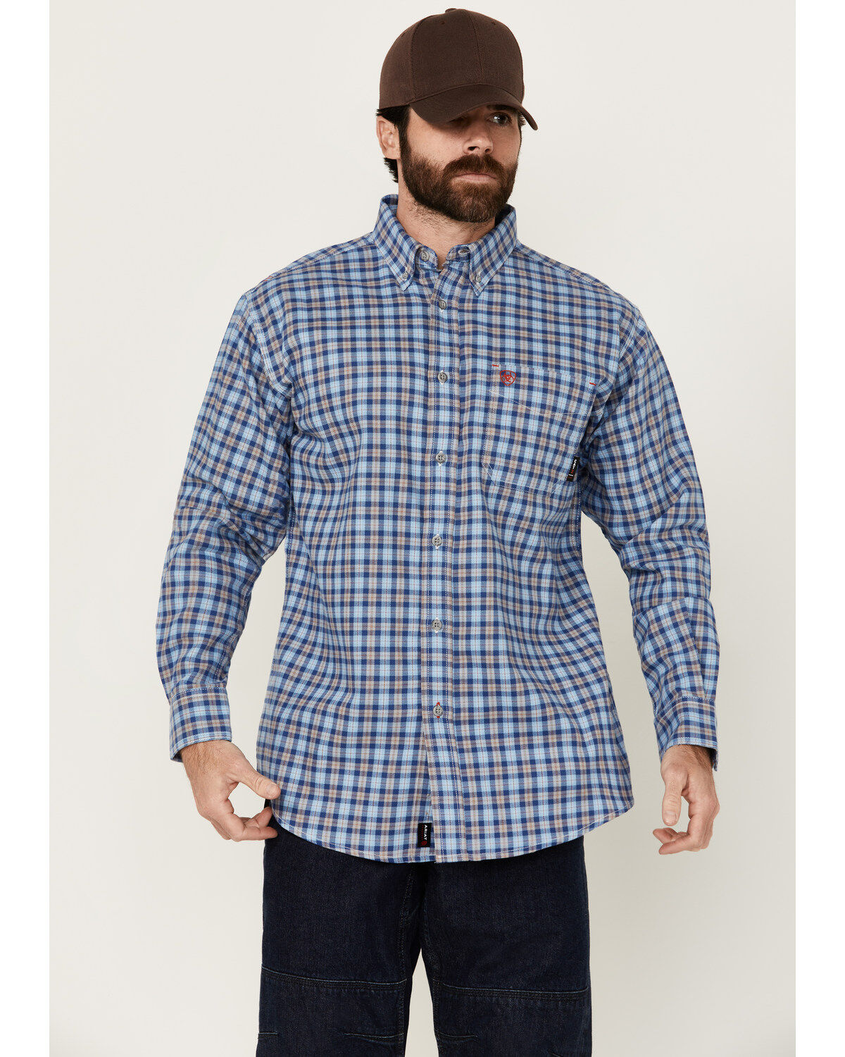 Men's Ariat FR Sierra Plaid Print Long Sleeve Button-Down Work Shirt