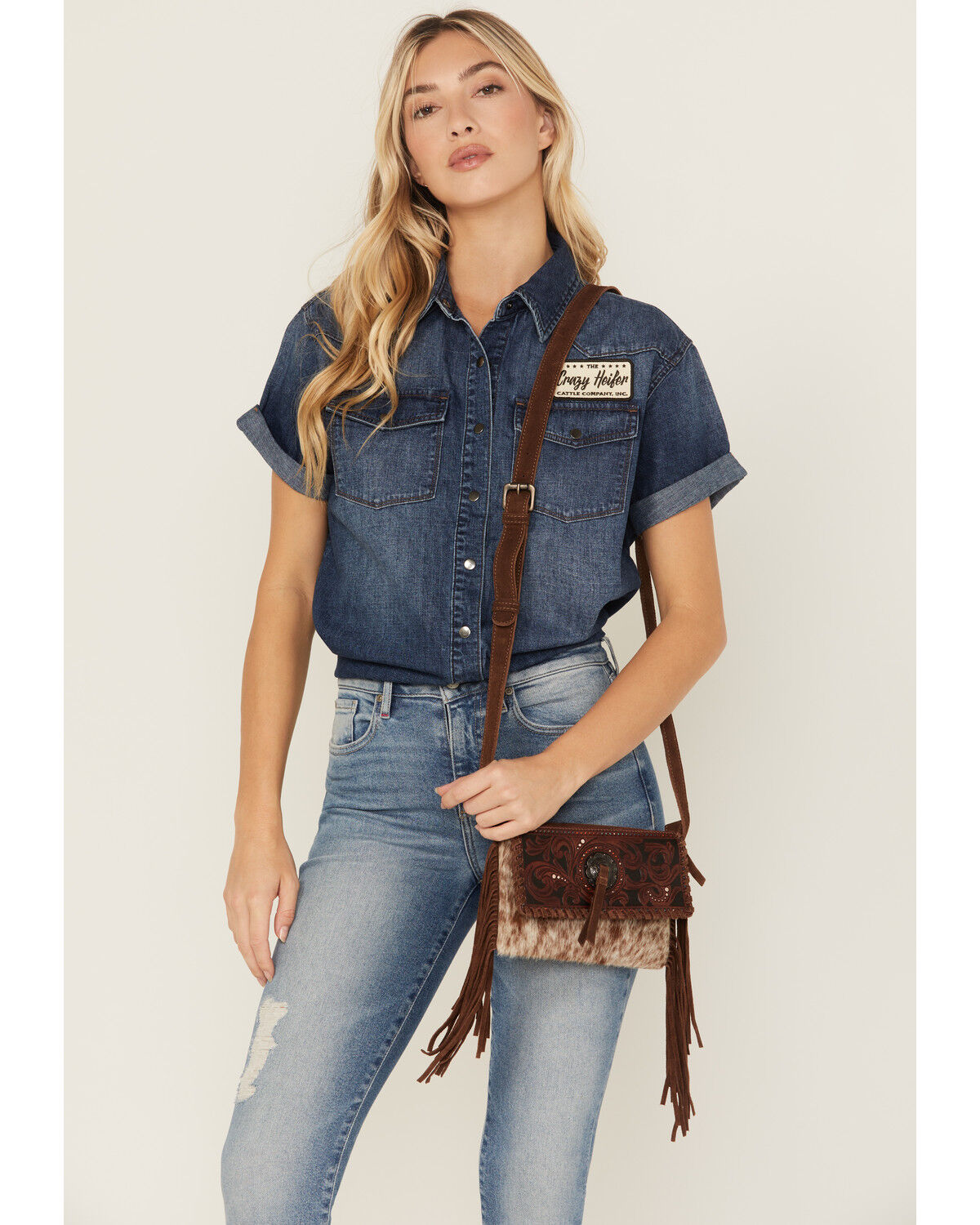 Women's Shyanne Cassidy Hair-On Tooled Leather Crossbody