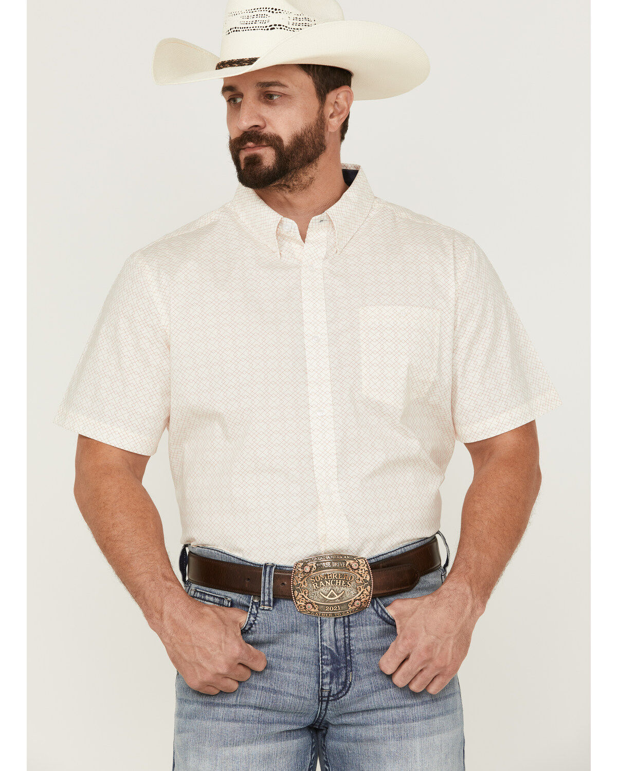 Men's RANK 45 Mustang Geo Print Short Sleeve Button-Down Western Shir