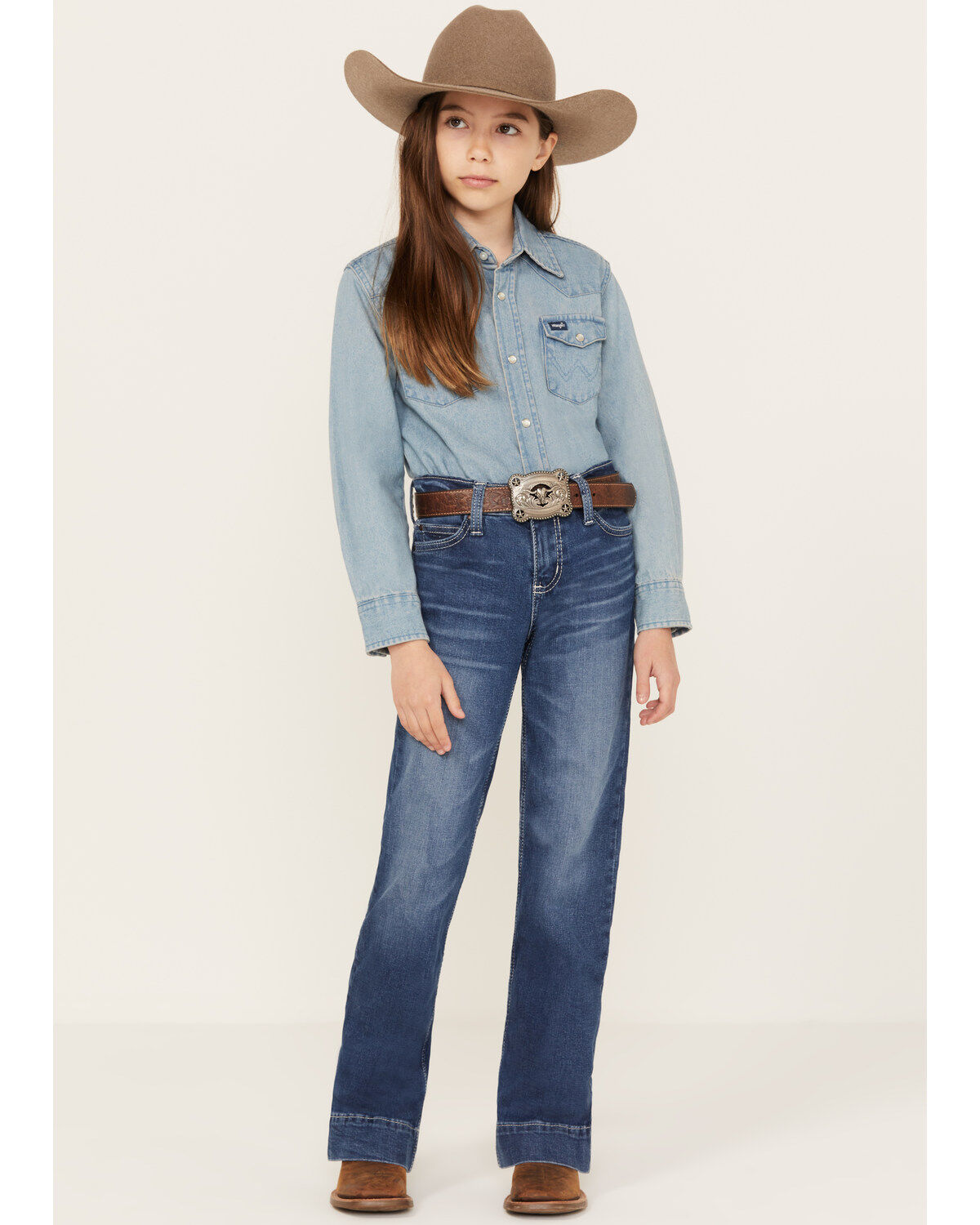 Girls' Wrangler Medium Wash Trouser Leg Jeans