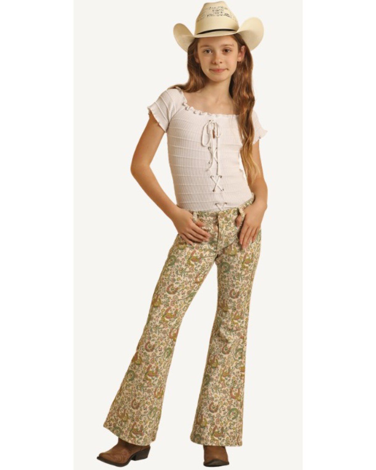 Girls' Rock & Roll Denim Floral Print Flare Stretch Denim Jeans