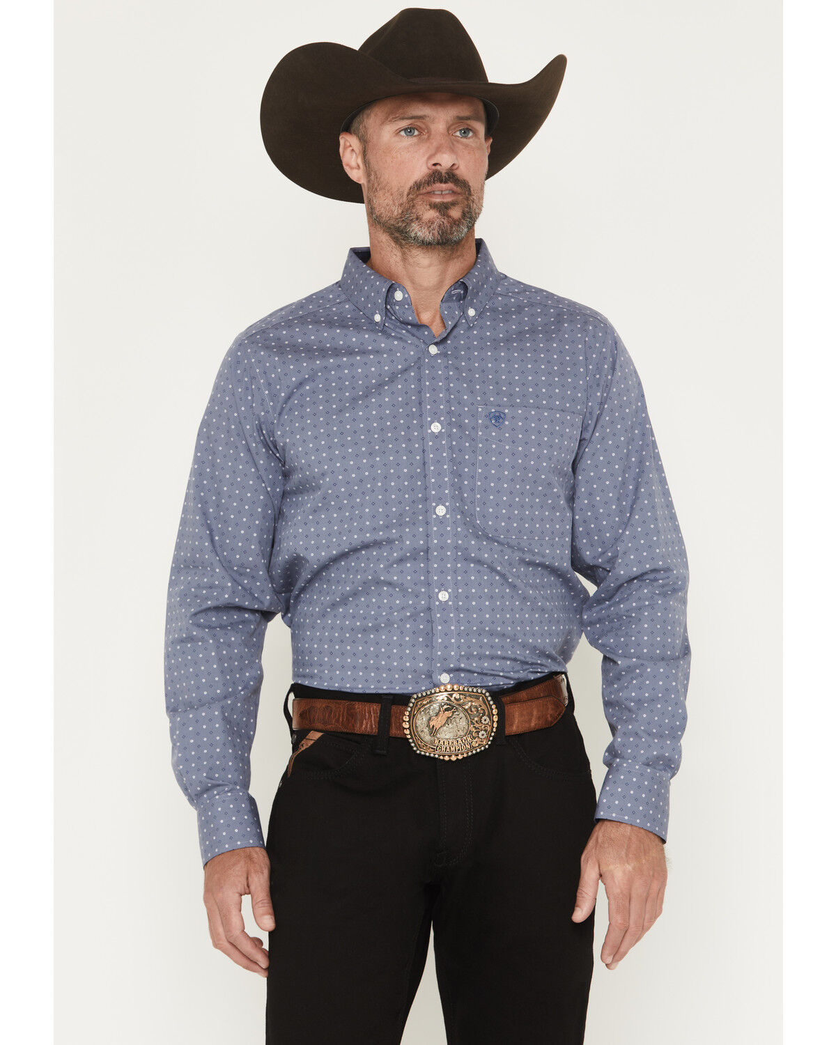 Men's Ariat Wrinkle Free Blaine Geo Print Fitted Long Sleeve Button-Do