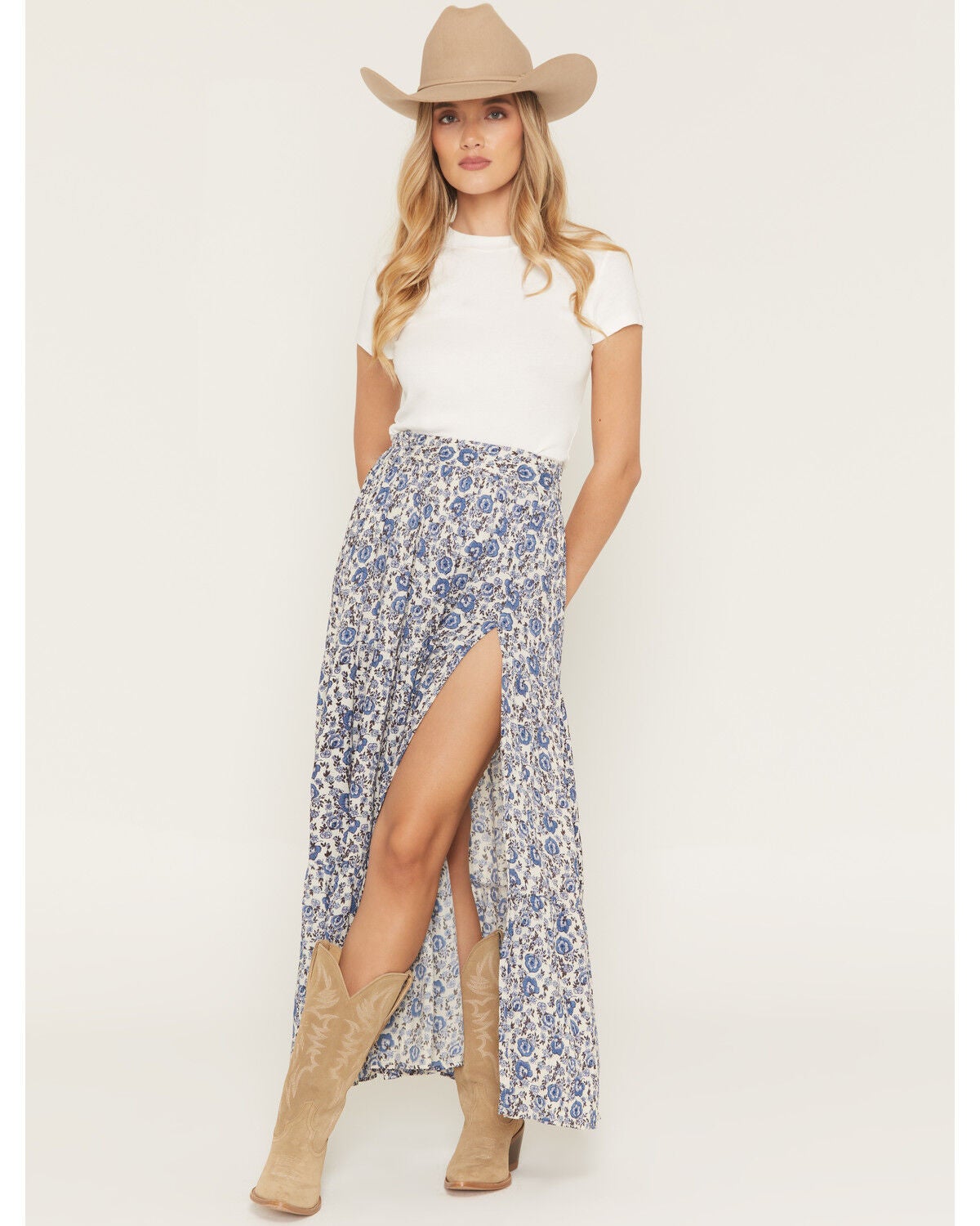 Women's Angie Floral Print Tiered Slit Midi Skirt