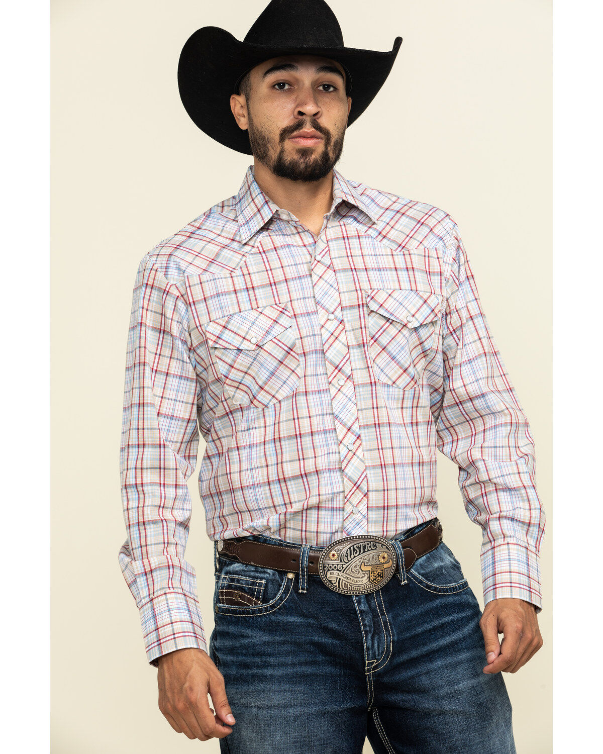 Men's Roper Classic Tan Plaid Long Sleeve Western Shirt