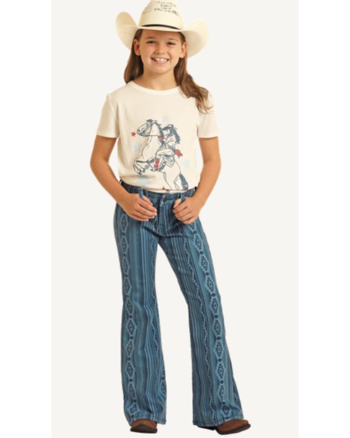 Girls' Rock & Roll Denim Southwestern Striped Flare Stretch Denim Jean