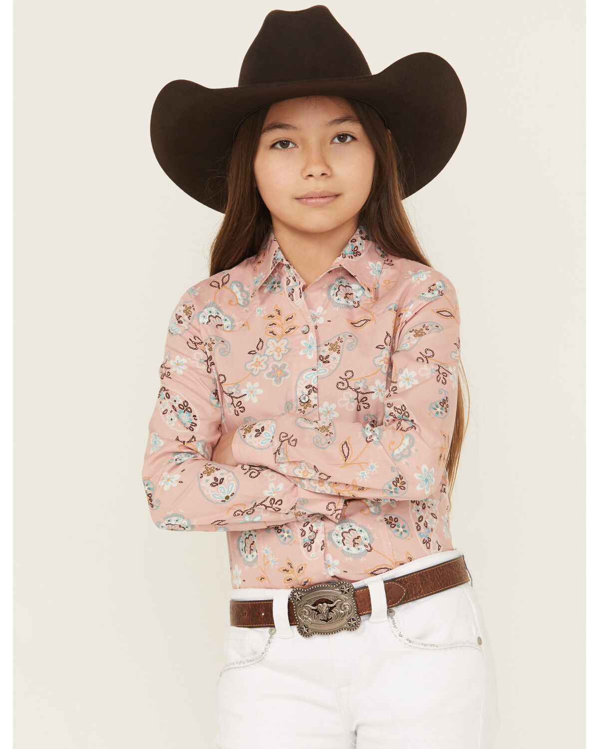 Girls' Cruel Girl Printed Long Sleeve Rhinestone Snap Western Shirt