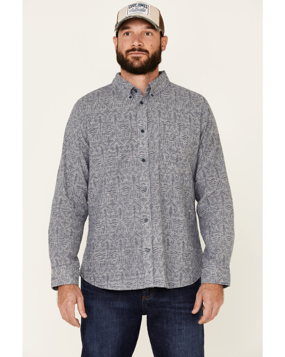 Men's United By Blue Southwestern Soft Hemp Chambray Long Sleeve Weste