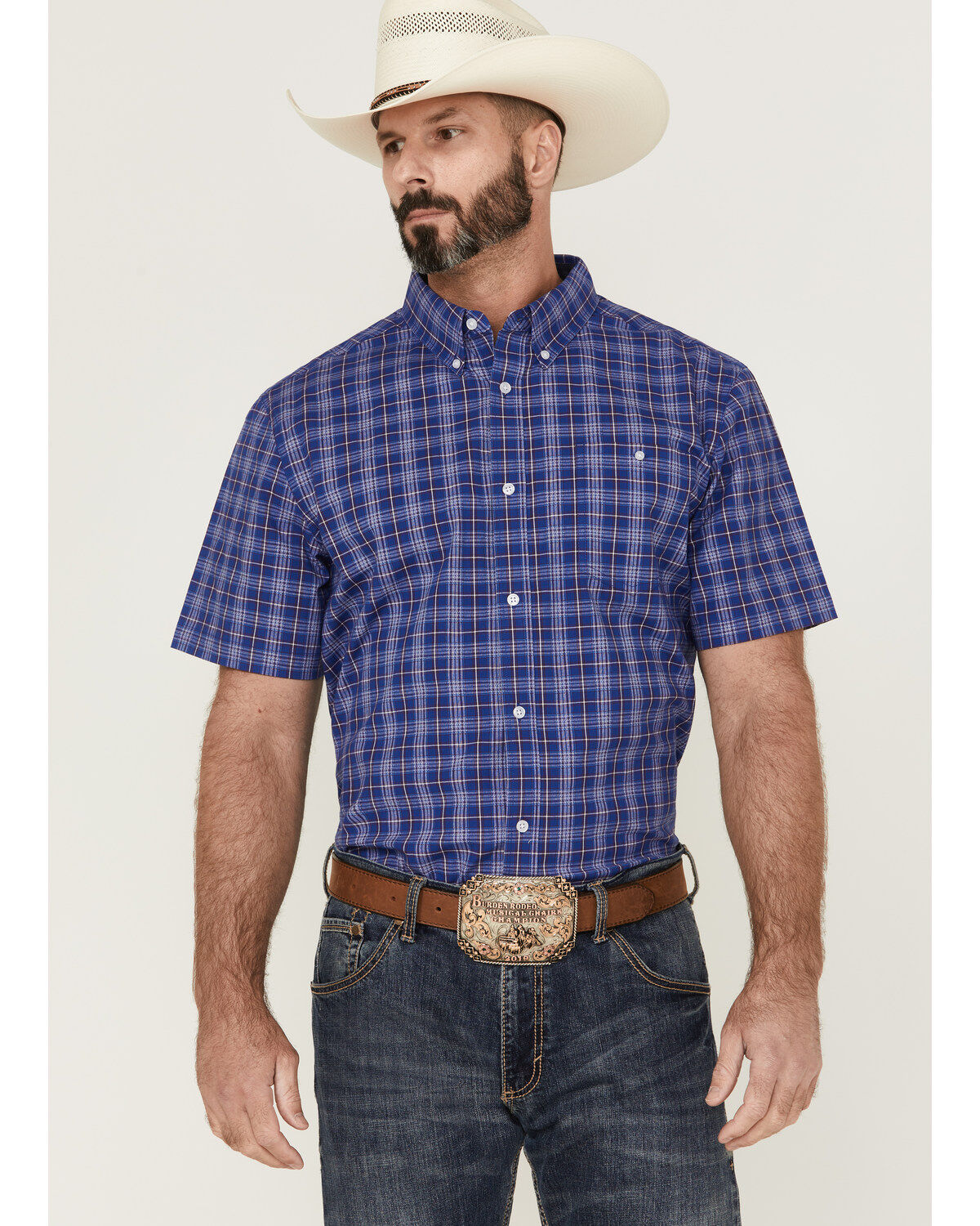 Men's RANK 45 Charge Small Plaid Print Button-Down Western Shirt