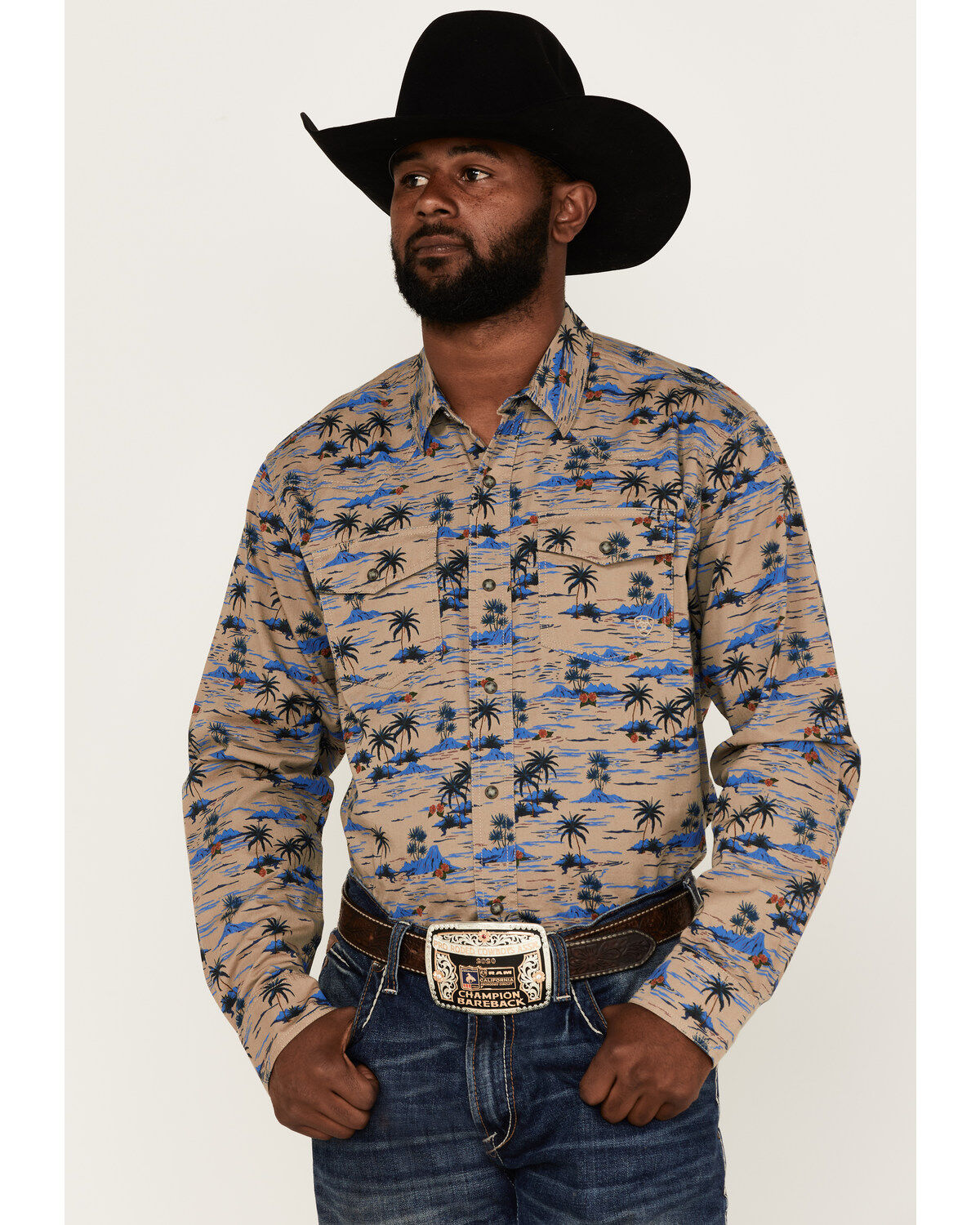 Men's Ariat Hart Retro Tropical Print Long Sleeve Snap Western Shirt