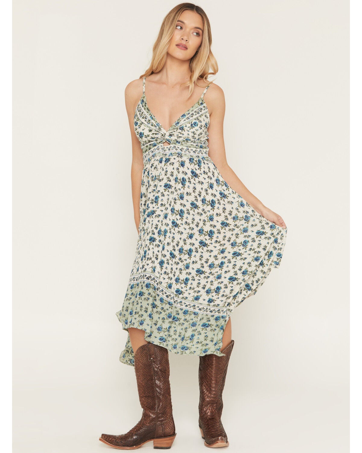 Women's Angie Border Print Front Twist Sleeveless Midi Dress