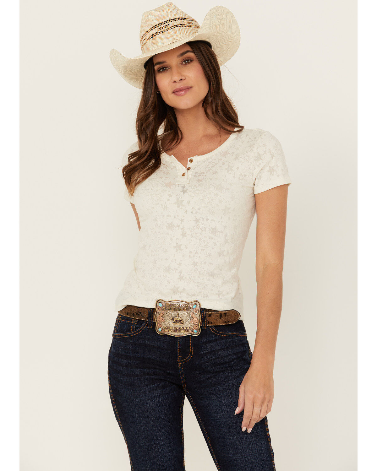 Women's Shyanne Lovell Star Burnout Henley Tee
