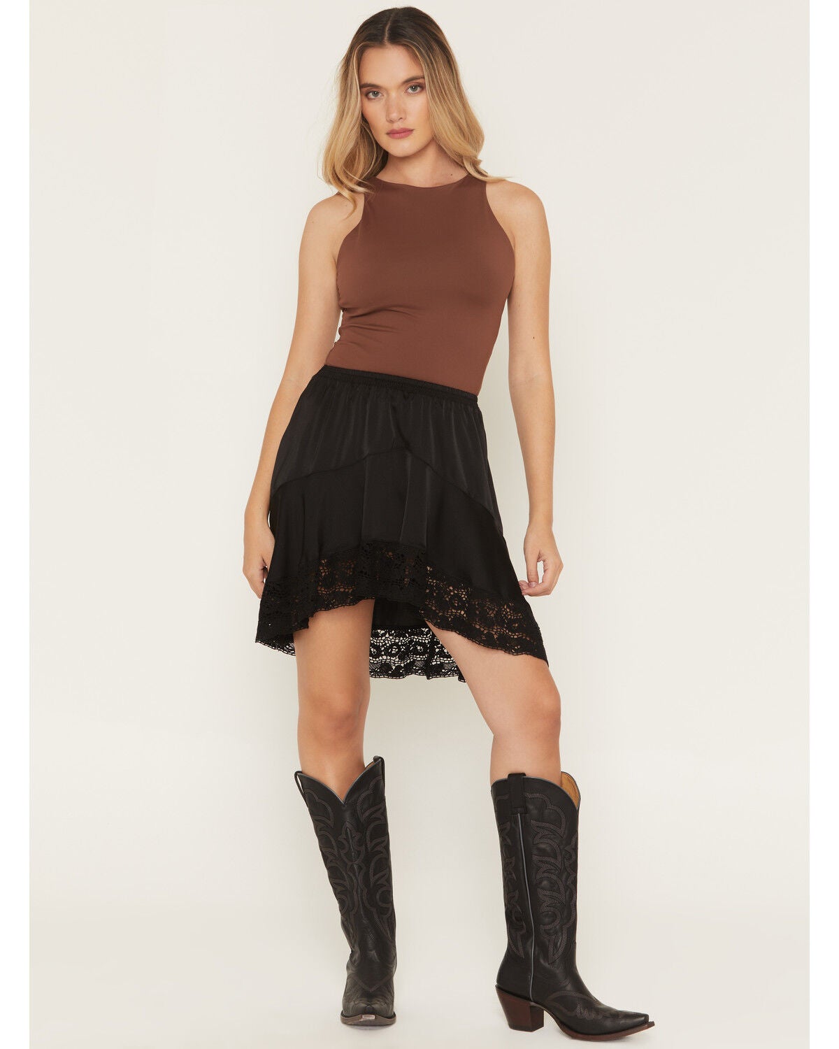 Women's Wild Moss Lace Trim Slip Mini Skirt