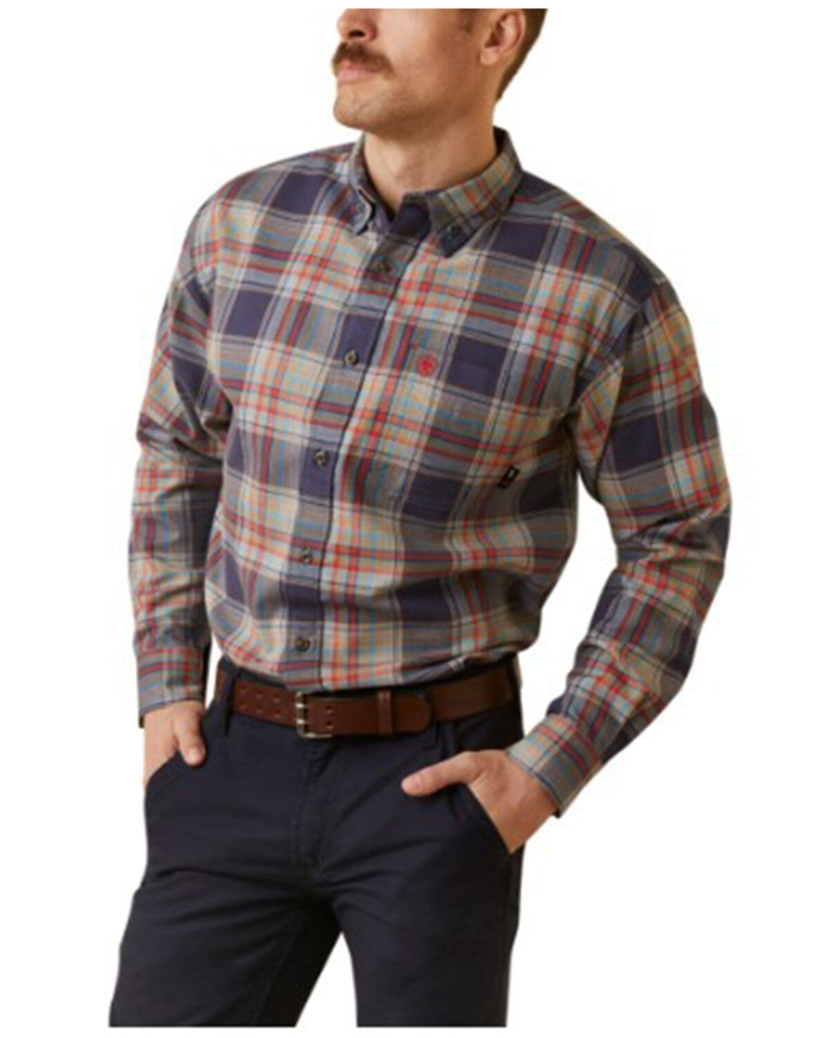 Men's Ariat FR Kane Plaid Print Long Sleeve Button-Down Work Shirt