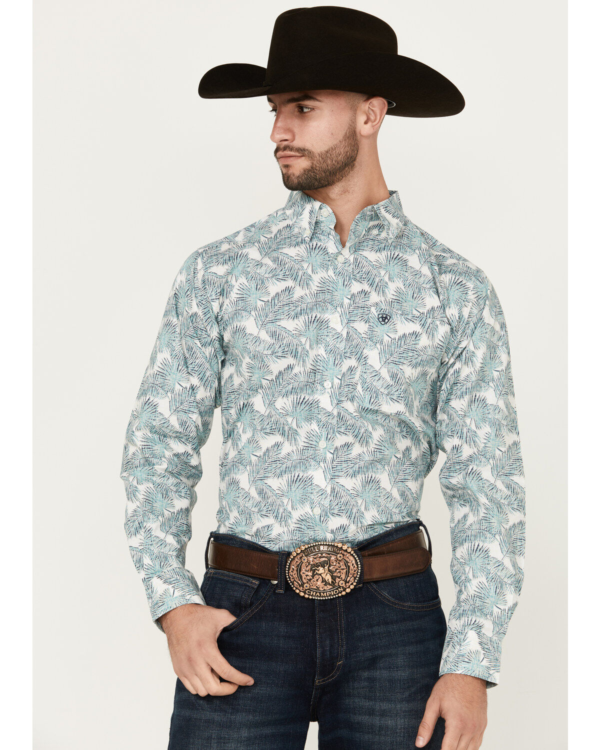 Men's Ariat Emanuel Palm Leaf Print Long Sleeve Button-Down Western Sh