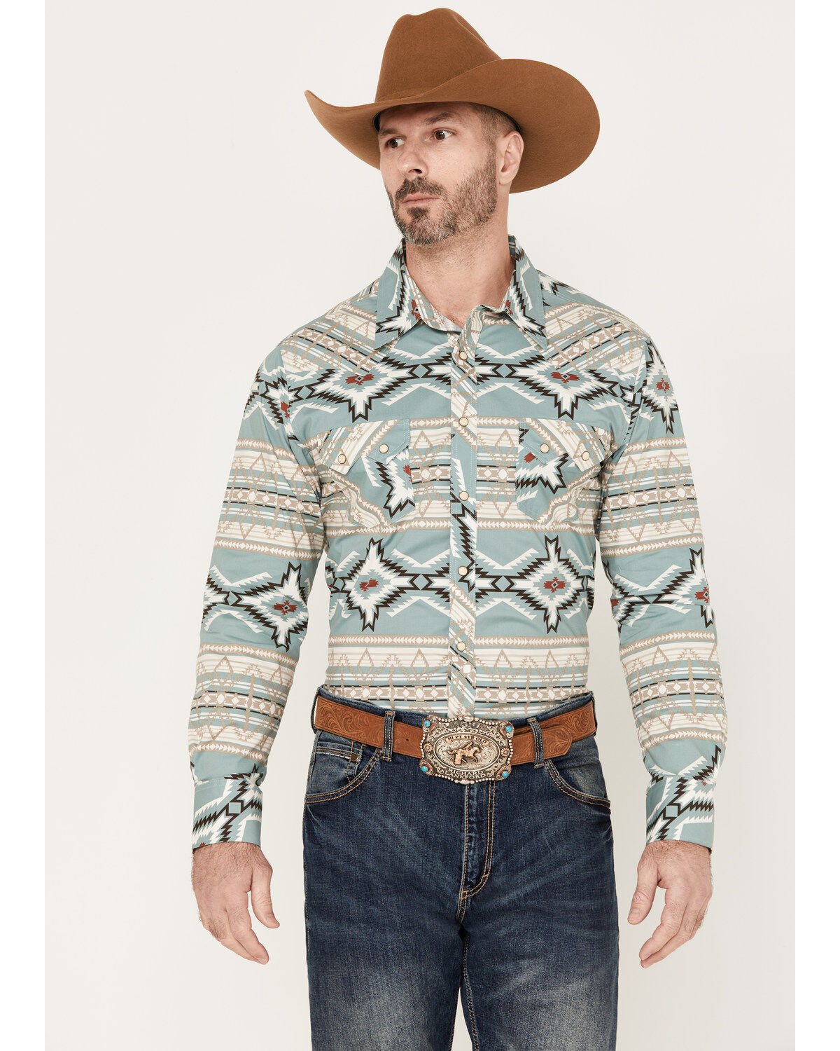 Men's Rock & Roll Denim Southwestern Long Sleeve Western Snap Shirt