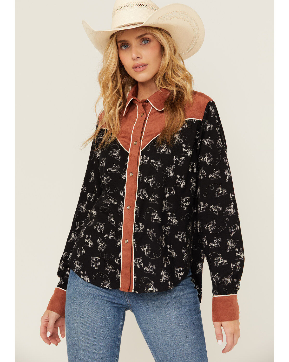 Women's Cruel Girl Conversation Print Long Sleeve Snap Western Shirt