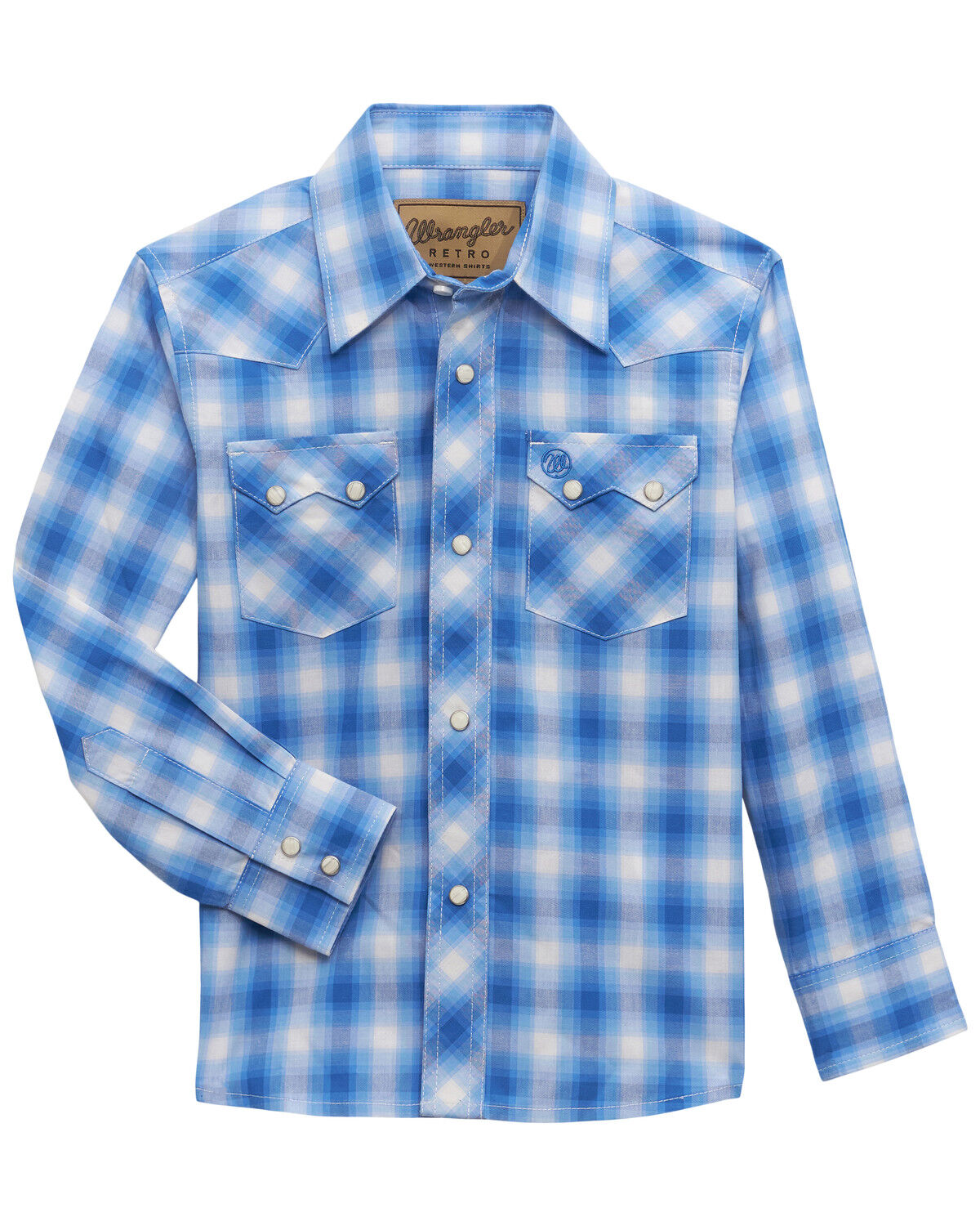 Boys' Wrangler Retro Plaid Print Long Sleeve Snap Western Shirt