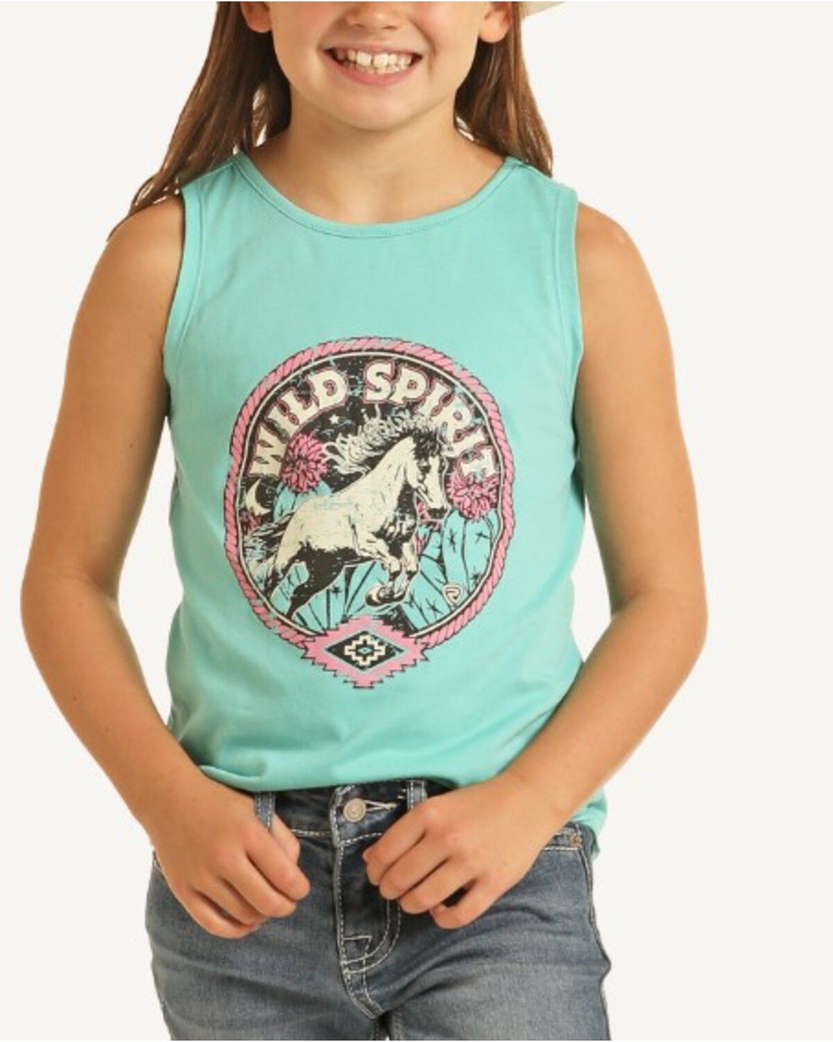 Girls' Rock & Roll Denim Horse Graphic Tank Top