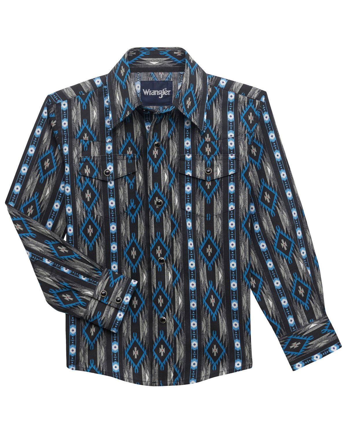 Boys' Wrangler Checotah Southwestern Striped Print Long Sleeve Snap We