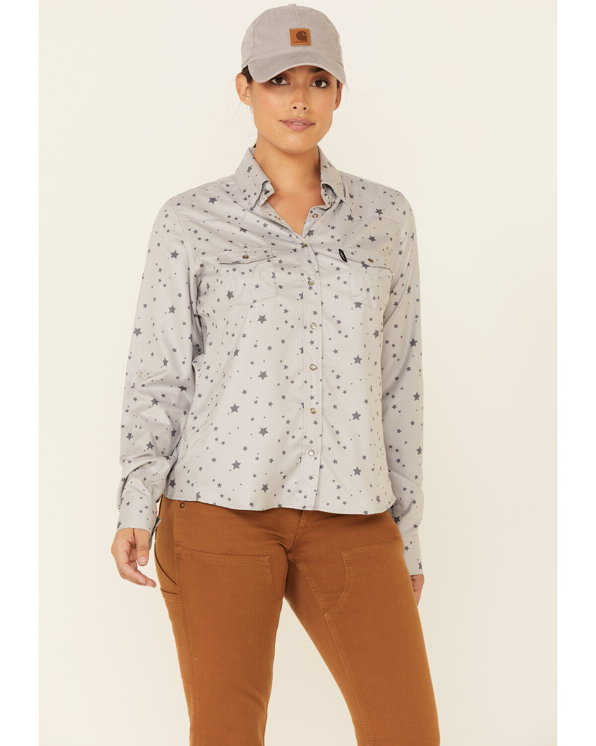 Women's Hooey Star Print Habitat Sol Lightweight Long Sleeve Pearl Sna