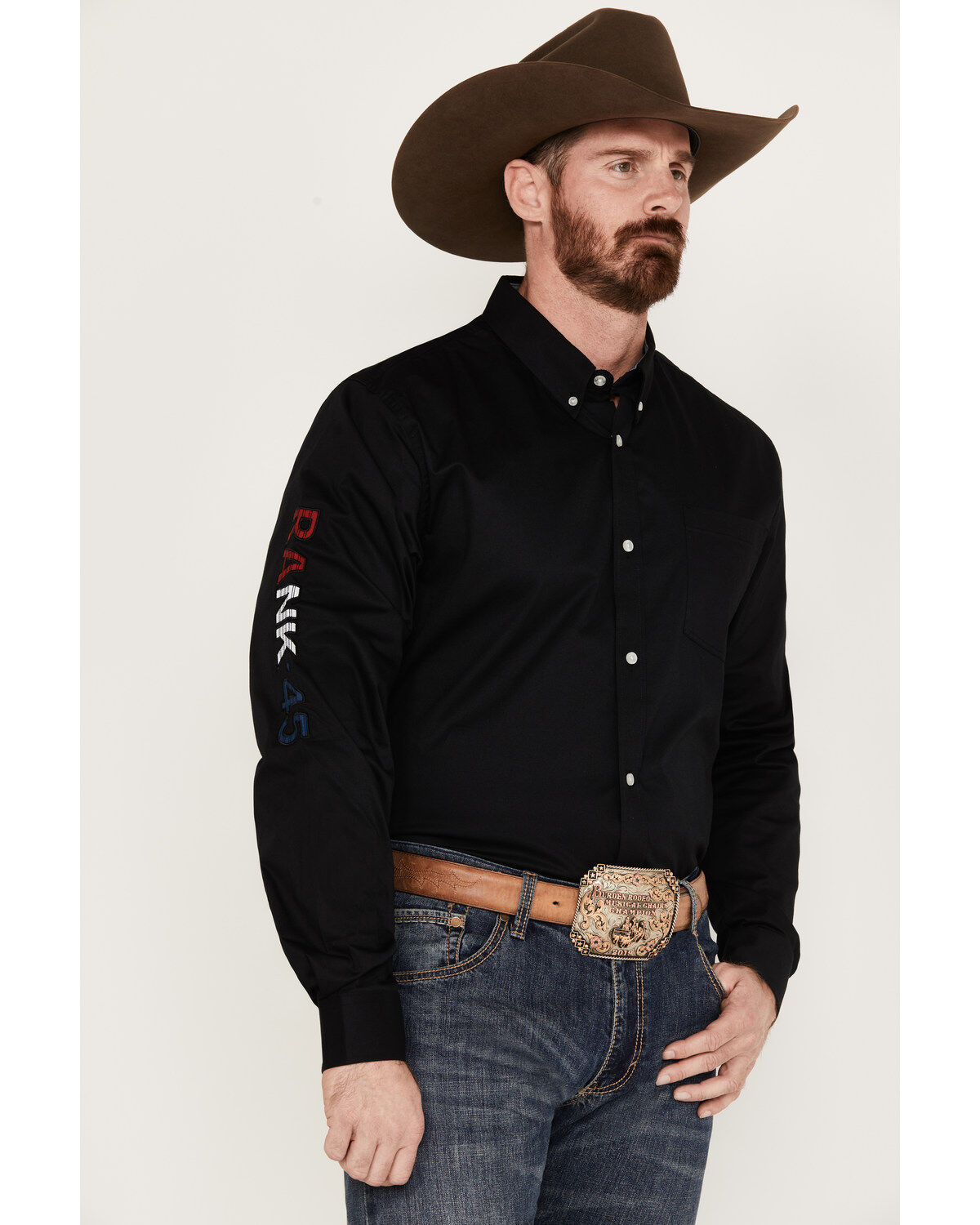 Men's RANK 45 Logo Solid Long Sleeve Button-Down Western Shirt