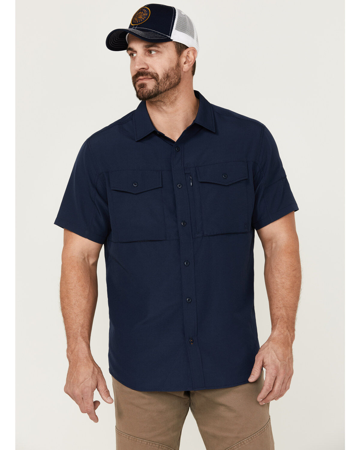 Men's Brothers and Sons Solid Dobby Performance Short Sleeve Button-Do