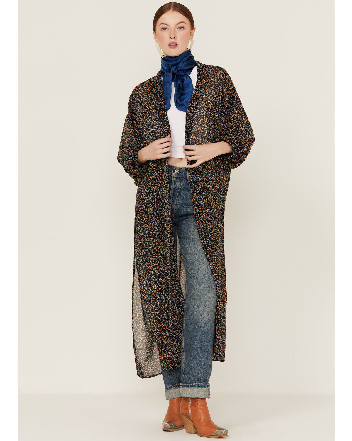 Women's Beyond The Radar Floral Chiffon Duster Maxi Kimono